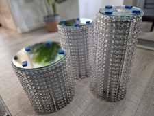 3 piece Crystal Cake Stands. Silver stands with clear crystals. 