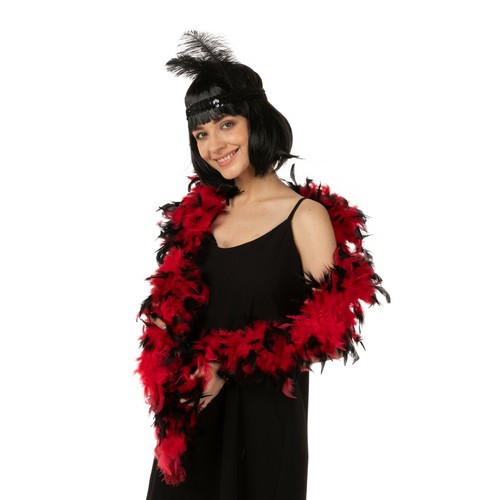 Red black feather boa - red,
