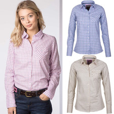 Ladies Shirt Country Checked Pattern Shirt Rydale Soft Cotton Women's Blouse Top