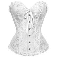 Women Sexy Overbust Boned Corset Burlesque Basque Top Lace-Up Costume Size 6-24