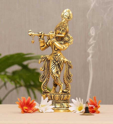 Lord krishna metal statue with - krishna,