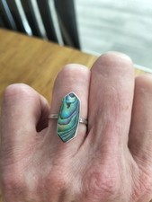 Beautiful Vintage Sterling Silver & Abalone Paua Shell Ring Size N