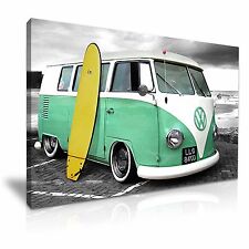 VW Retro Camper Van With Surfing Board Canvas Wall Art Picture Print 76x50cm