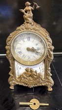 Antique French Working Brass Gilt Victorian Mantle Clock 9 Inches High