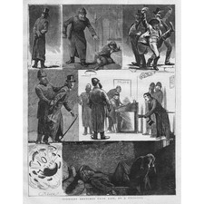 METROPOLITAN POLICE Midnight Sketches from Life - Antique Print 1872