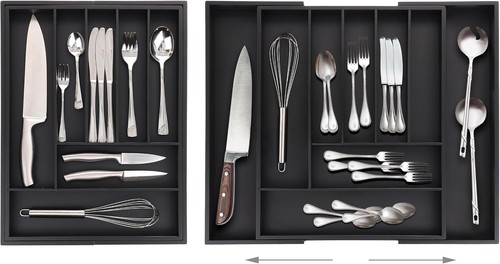 Black expanding cutlery - cutlery, drawer