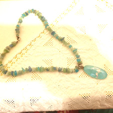 Turquoise Silver Tone Necklace Crystal Chips Glass