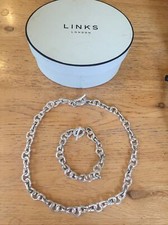 Genuine Links of London Silver Necklace Matching Bracelet T-Bar Fastening Box