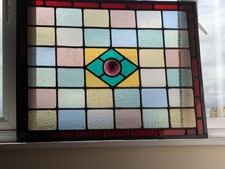 Renovated: Wonderful  Large Antique Stained Glass Window Fanlight 47.5 x 61 cm