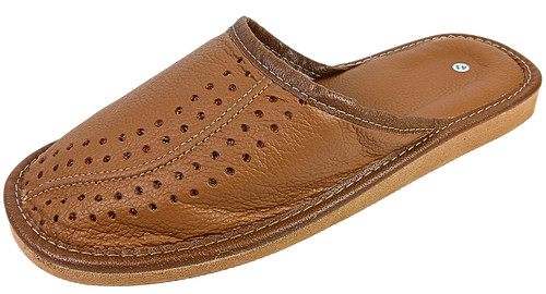 Leather slippers for men brown - leather,
