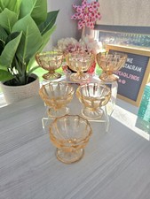 6 x Vintage Art Deco Czech Diamond Hatch Motif Pink Glass Serving Bowls 