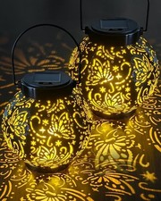 Solar Lanterns Light Outdoor For Garden With Beautiful Pattern IP44 Pack Of 2