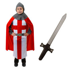 KIDS ST GEORGES KNIGHT COSTUME MEDIEVAL CRUSADER KNIGHT FANCY DRESS TUNIC SWORD