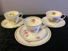 Shelley Tea Cups Collection x 2 Duos & 1 Trio Primrose Thistle & Floral A 1