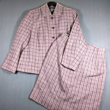 Nygard Tweed Skirt Suit Set SZ 16 Pink Purple Button Front Jacket Below the Knee