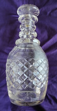 Georgian Style 3 x Neck Ringed Crystal Cut Glass Decanter