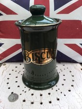 Vintage Green & Gold Biscuit Barrel Storage Jar 