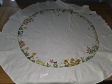 Vintage White Embroidered  Tablecloth 42 Inches Mid Section