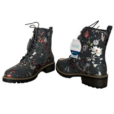 Pavers Boots Metallic Grey Womens Size UK 7 EU 40 Wide Fit Mid Calf Floral Print