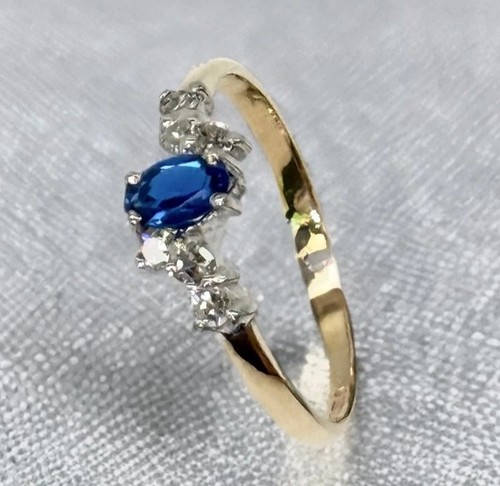 Blue spinel diamond ring - diamond, 9ct