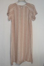NEXT Women's light brown and white striped 100% linen midi dress UK size 14 T