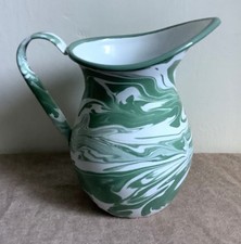 Green and white enamel metal jug, splatter design