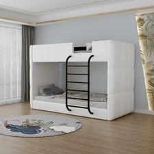 Modern White Faux Leather Single Bunk Bed – Stylish • Space-Saving • Durable
