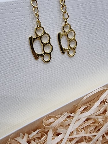 Gold knuckle duster earrings - duster,