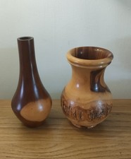 Two Yew Wood Vases Vintage