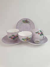 VTG Crown Staffordshire Purple Maze Fruit Basket Tea Set