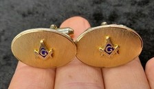 Vintage Pair Of Gold Plated Enamelled Masonic Design Cufflinks - Masons - Enamel