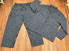 Men’s M&S Dark Blue Striped Brushed Cotton Flannel Pyjamas Set Size L  VGC