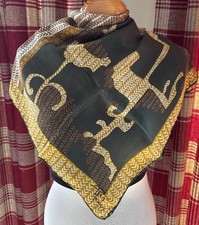Vintage Silk Scarf Monique Paris Green Gold 75cm Square