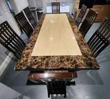 Marble Dining Table And 8 Wooden Chairs