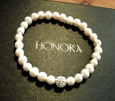 HONORA CRYSTAL ENCRUSTED BALL + WHITE CULTURED FRESHWATER PEARL 5MM BRACELET QVC
