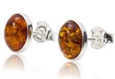 NATURAL BALTIC AMBER Jewellery STERLING SILVER 925 Earrings Stud Oval