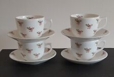 Set of 4 Wedgwood Metallised Bone China Cups and Saucers - Pink Rosebuds