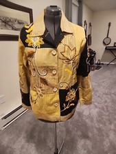 QVC Indigo Moon Tunic Jacket Medoum Yellow Floral Embroidered Lined Button Front
