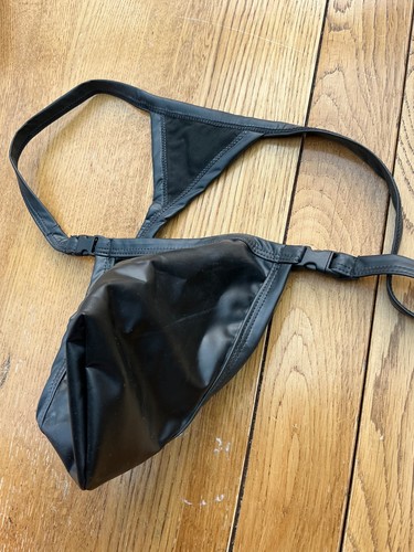 Black leather look - thong, with
