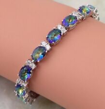 925 Silver  Rainbow Mystic Fire Lab-Created Opal Gemstone Topaz  Bracelet