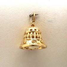 14k Gold Chime Wedding Church Bell With Three Pearls Charm Pendant 3d Vintage