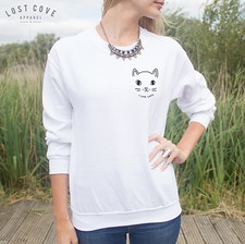 * Pocket I Like Cats Sweater Top Sweatshirt Funny Slogan Crazy Cat Lady *