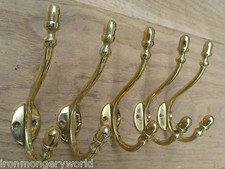 5 X SOLID BRASS TRADITIONAL VICTORIAN ACORN HAT & COAT HOOK DOUBLE HANGING HOOK