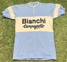 Vintage 70's Team Bianchi Campagnolo Cycling Jersey Size 42 Script Logo Italy