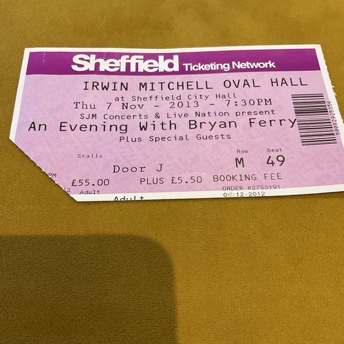 Bryan ferry concert - bryan, ticket