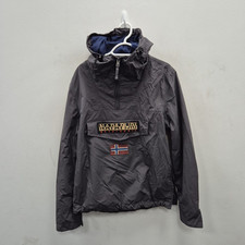 Napapijri Rainforest Taped Seams Anorak Army Grey Hooded Coat Jacket Size Large