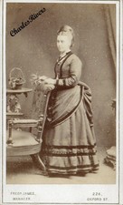 LONDON CDV Lady in Elegant Bustle Dress Victorian Fashion #D3767