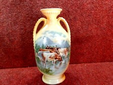 * EDWARDIAN Ivory Blush Cattle drinking at water  6.5" x 3.5" VASE FREE UK POST