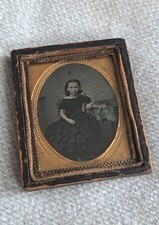 Antique Victorian Daguerreotype Photograph Portrait Of A Mourning Child 1880's