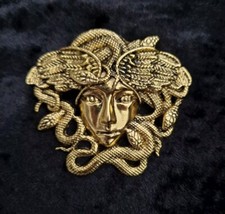 Large Medusa Brooch Gold Tone